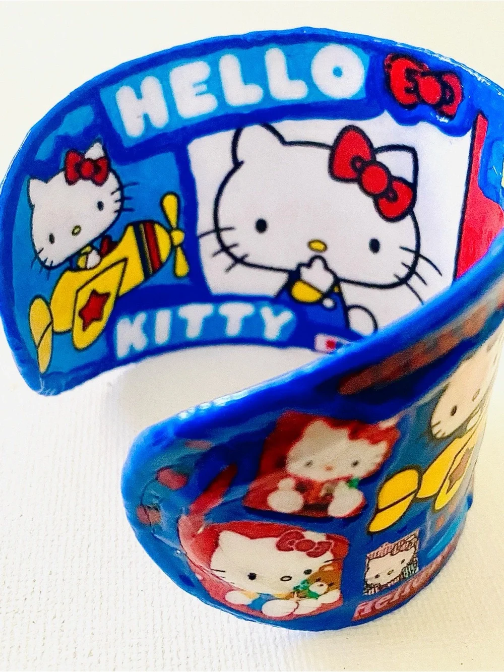 Hello Kitty Blue and Red Cuff Artisan Bracelet with Yellow Accents